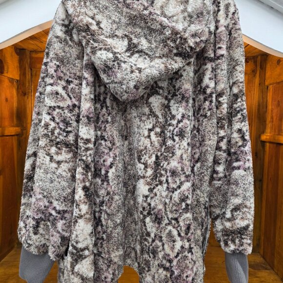 Mystree Hooded Plush Open Front Cardigan Jacket Neutral Mauve Taupe ONE SIZE - Picture 3 of 7